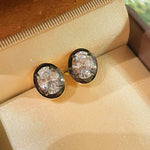 Black - Gold Oval Lab - Diamond Stud Earrings - floysun
