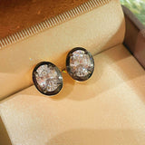 Black - Gold Oval Lab - Diamond Stud Earrings - floysun