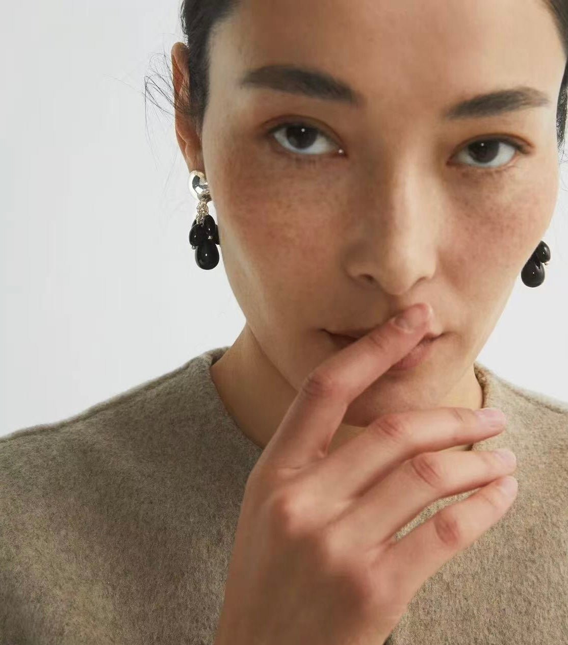 Black Onyx Beaded Tassel Earrings - Silver - floysun