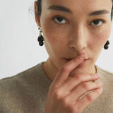 Black Onyx Beaded Tassel Earrings - Silver - floysun