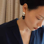 Black Onyx Beaded Tassel Earrings - Silver - floysun