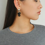 Black Onyx Beaded Tassel Earrings - Silver - floysun