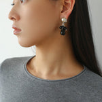 Black Onyx Beaded Tassel Earrings - Silver - floysun