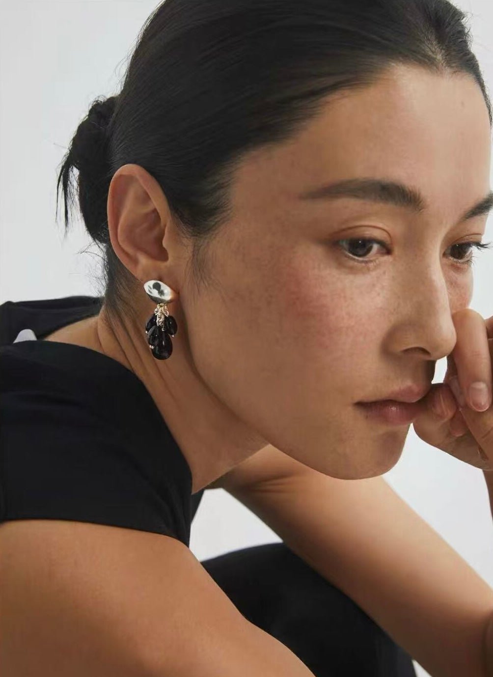 Black Onyx Beaded Tassel Earrings - Silver - floysun