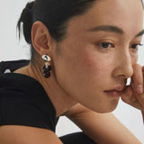 Black Onyx Beaded Tassel Earrings - Silver - floysun