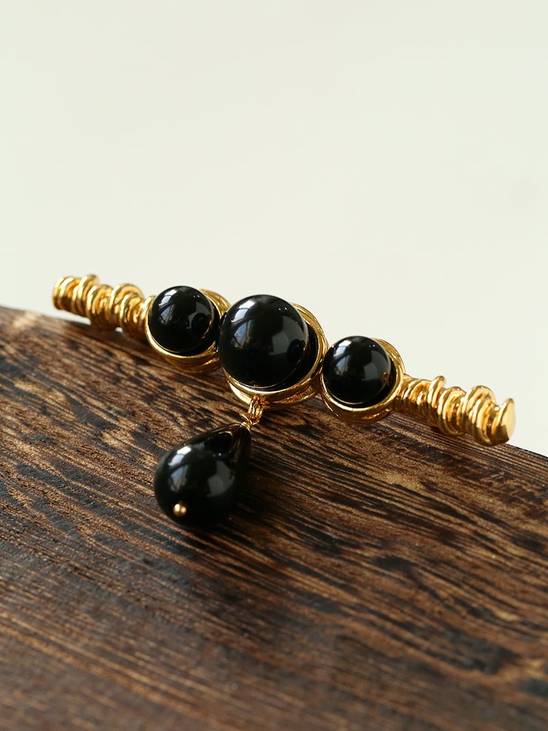 Black Onyx Brooch – Black & Gold Statement Design - floysun