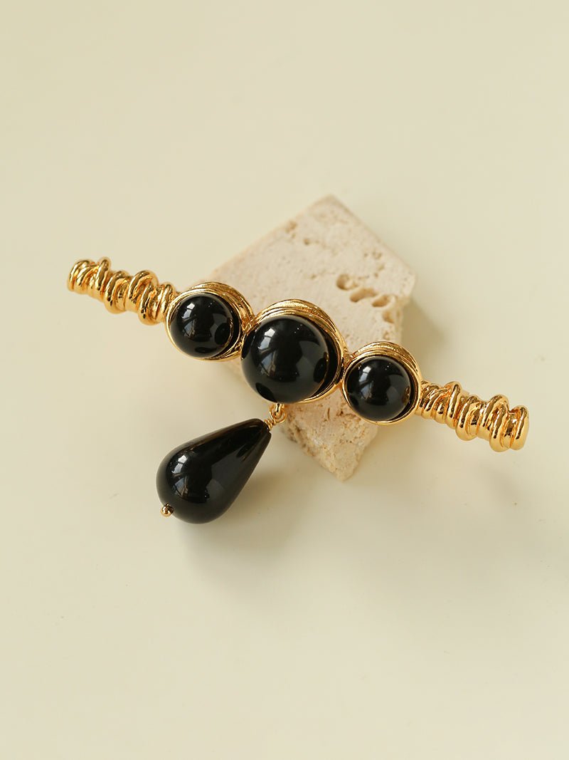 Black Onyx Brooch – Black & Gold Statement Design - floysun