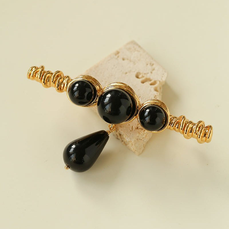 Black Onyx Brooch – Black & Gold Statement Design - floysun