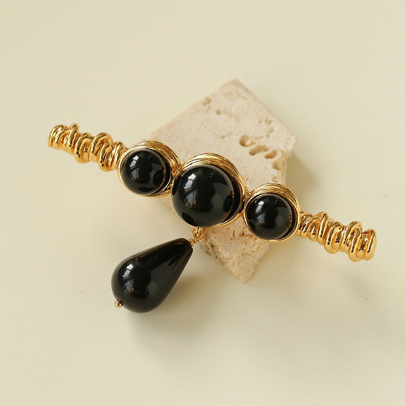 Black Onyx Brooch – Black & Gold Statement Design - floysun