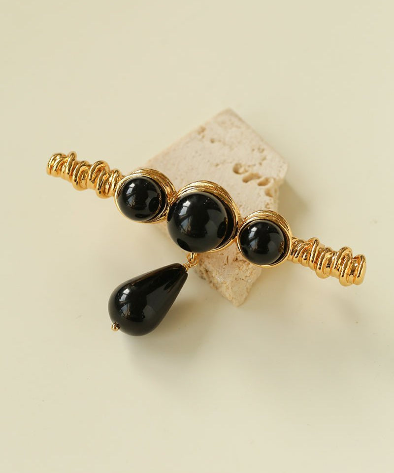 Black Onyx Brooch – Black & Gold Statement Design - floysun