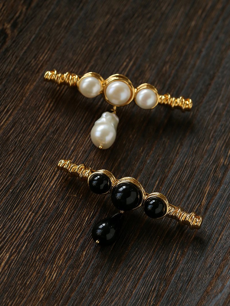 Black Onyx Brooch – Black & Gold Statement Design - floysun