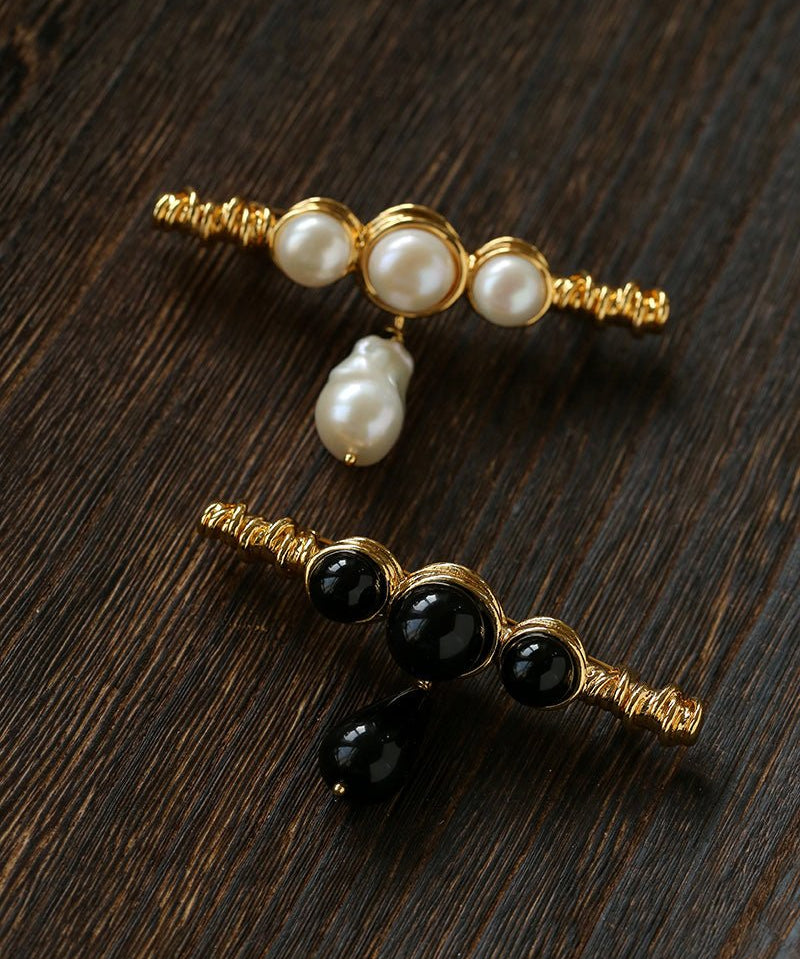 Black Onyx Brooch – Black & Gold Statement Design - floysun