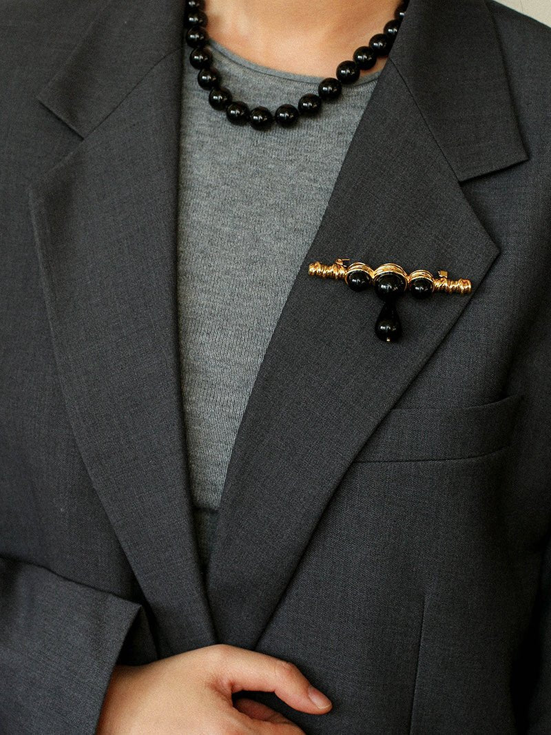 Black Onyx Brooch – Black & Gold Statement Design - floysun