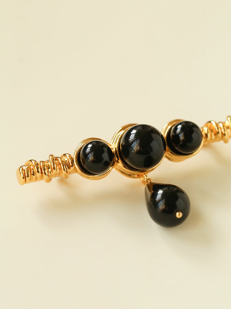 Black Onyx Brooch – Black & Gold Statement Design - floysun