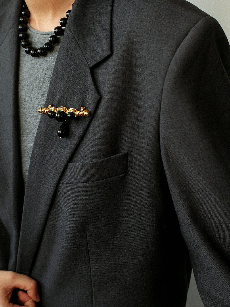 Black Onyx Brooch – Black & Gold Statement Design - floysun