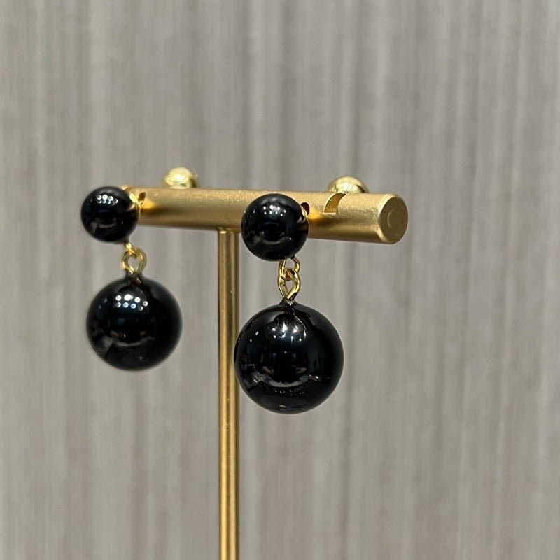 Black Onyx Double Ball Earrings - floysun