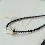 Black Onyx Square Necklace with Silver Cubes - floysun