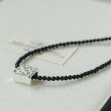 Black Onyx Square Necklace with Silver Cubes - floysun