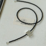 Black Onyx Square Necklace with Silver Cubes - floysun