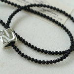 Black Onyx Square Necklace with Silver Cubes - floysun