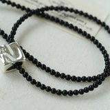 Black Onyx Square Necklace with Silver Cubes - floysun
