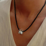 Black Onyx Square Necklace with Silver Cubes - floysun