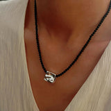 Black Onyx Square Necklace with Silver Cubes - floysun