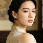 Black Sandalwood Gold Foil Ball Stud Earrings - floysun
