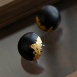 Black Sandalwood Gold Foil Ball Stud Earrings - floysun