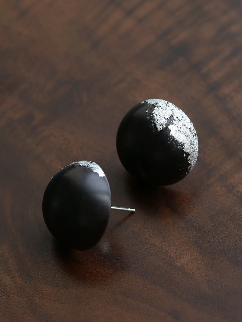 Black Sandalwood Gold Foil Ball Stud Earrings - floysun