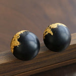 Black Sandalwood Gold Foil Ball Stud Earrings - floysun