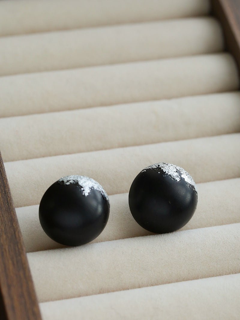 Black Sandalwood Gold Foil Ball Stud Earrings - floysun