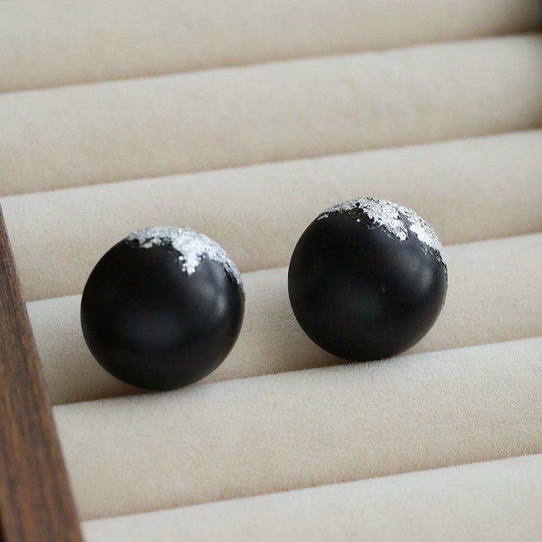 Black Sandalwood Gold Foil Ball Stud Earrings - floysun