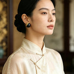 Black Sandalwood Gold Foil Ball Stud Earrings - floysun