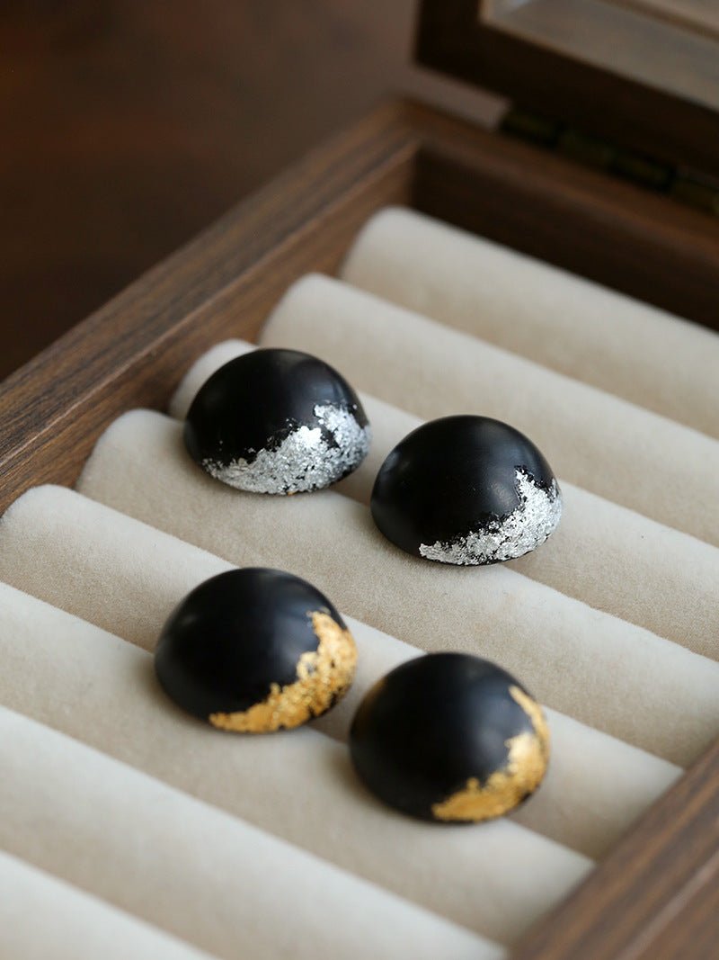 Black Sandalwood Gold Foil Ball Stud Earrings - floysun