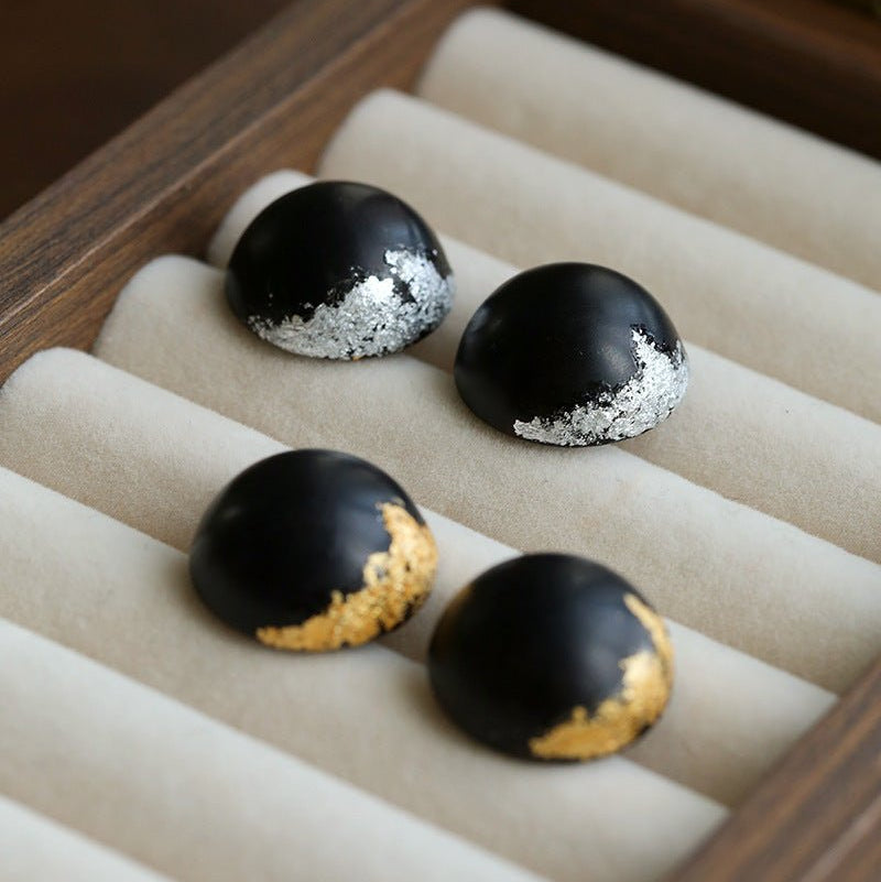 Black Sandalwood Gold Foil Ball Stud Earrings - floysun