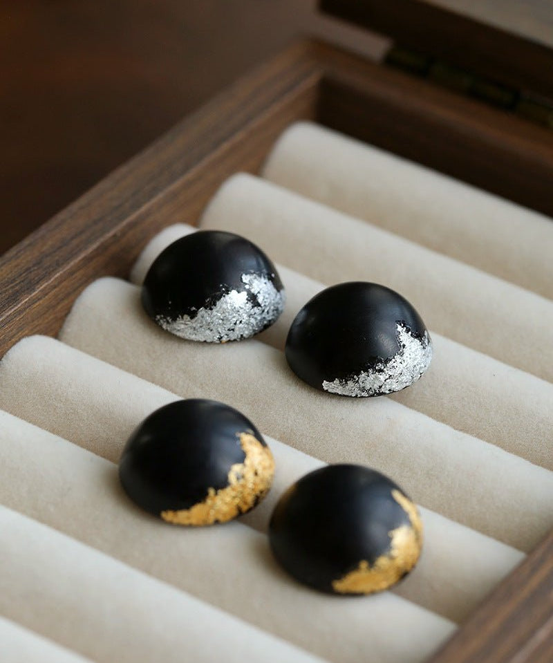 Black Sandalwood Gold Foil Ball Stud Earrings - floysun
