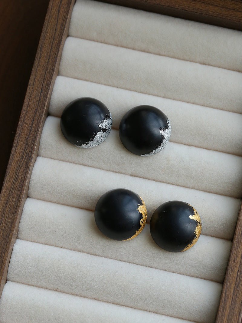 Black Sandalwood Gold Foil Ball Stud Earrings - floysun
