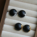Black Sandalwood Gold Foil Ball Stud Earrings - floysun
