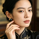 Black Sandalwood Gold Foil Ball Stud Earrings - floysun