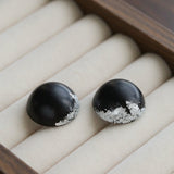 Black Sandalwood Gold Foil Ball Stud Earrings - floysun