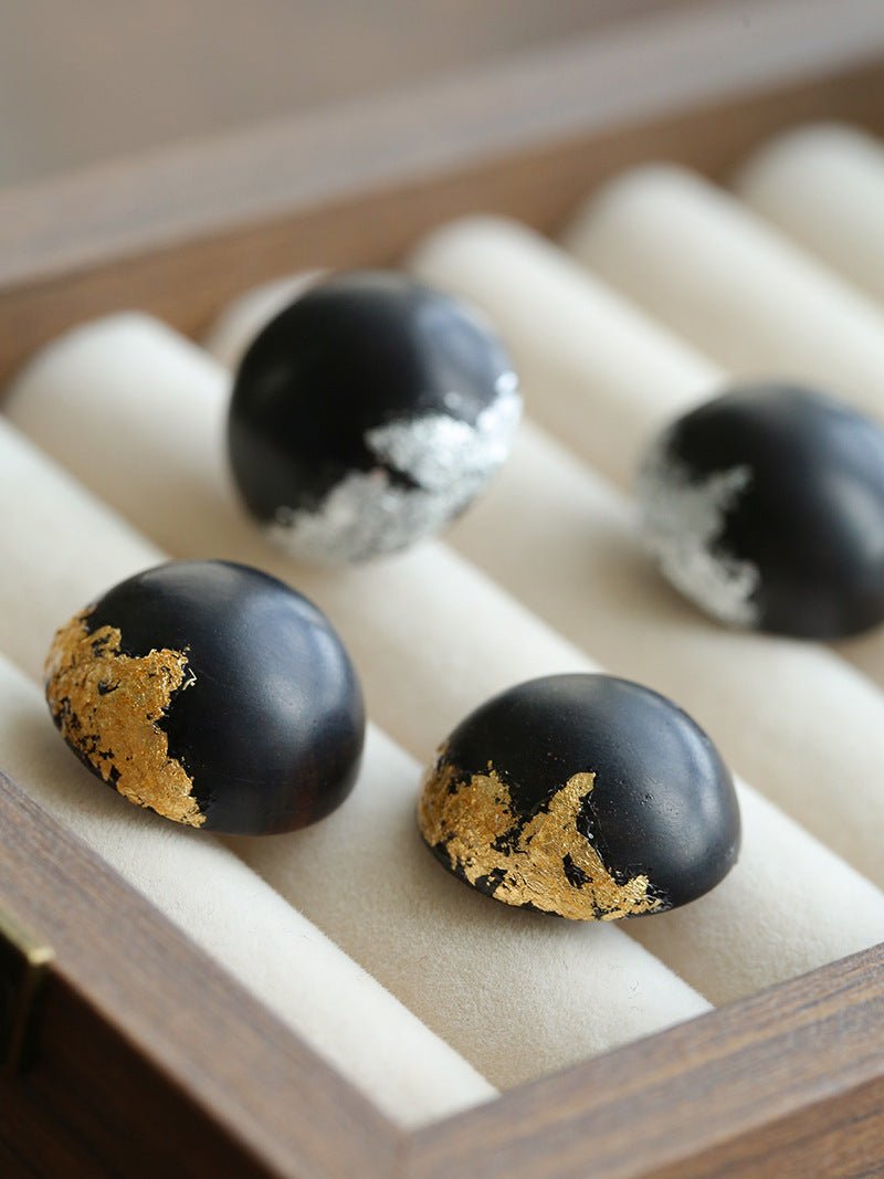 Black Sandalwood Gold Foil Ball Stud Earrings - floysun