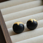 Black Sandalwood Gold Foil Ball Stud Earrings - floysun