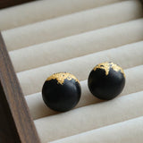 Black Sandalwood Gold Foil Ball Stud Earrings - floysun