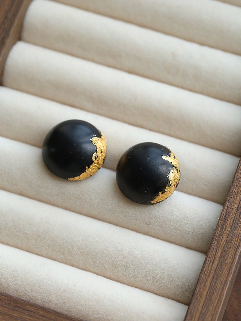 Black Sandalwood Gold Foil Ball Stud Earrings - floysun