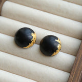 Black Sandalwood Gold Foil Ball Stud Earrings - floysun