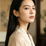 Black Sandalwood Gold Foil Ball Stud Earrings - floysun