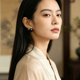 Black Sandalwood Gold Foil Ball Stud Earrings - floysun