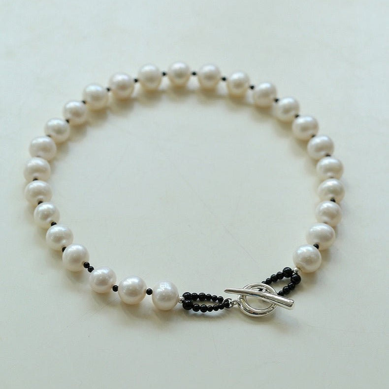 Black Spinel and Round Baroque Pearl OT Weaving Choker - floysun