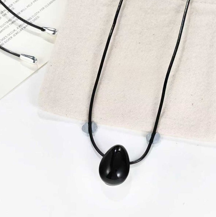 Black Teardrop Pendant Necklace - floysun